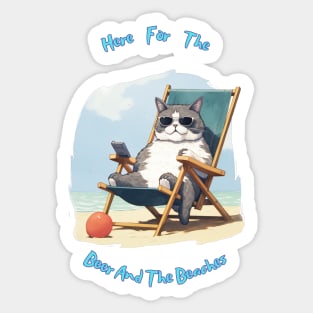 "Funny Cat Beach T-Shirt: Humorous Kitty with Sunglasses and Cocktail | Unique Gift for Cat Lovers Sticker